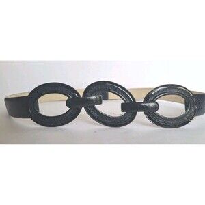Chico's Statemen Belt Small/ Medium  Adjustable Navy Blue Snake Print Oval Rings